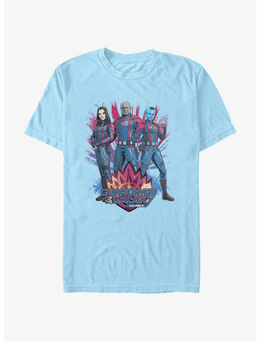 Marvel Guardians of the Galaxy Vol. 3 Mantis Drax & Nebula T-Shirt BoxLunch Web Exclusive, LT BLUE, hi-res