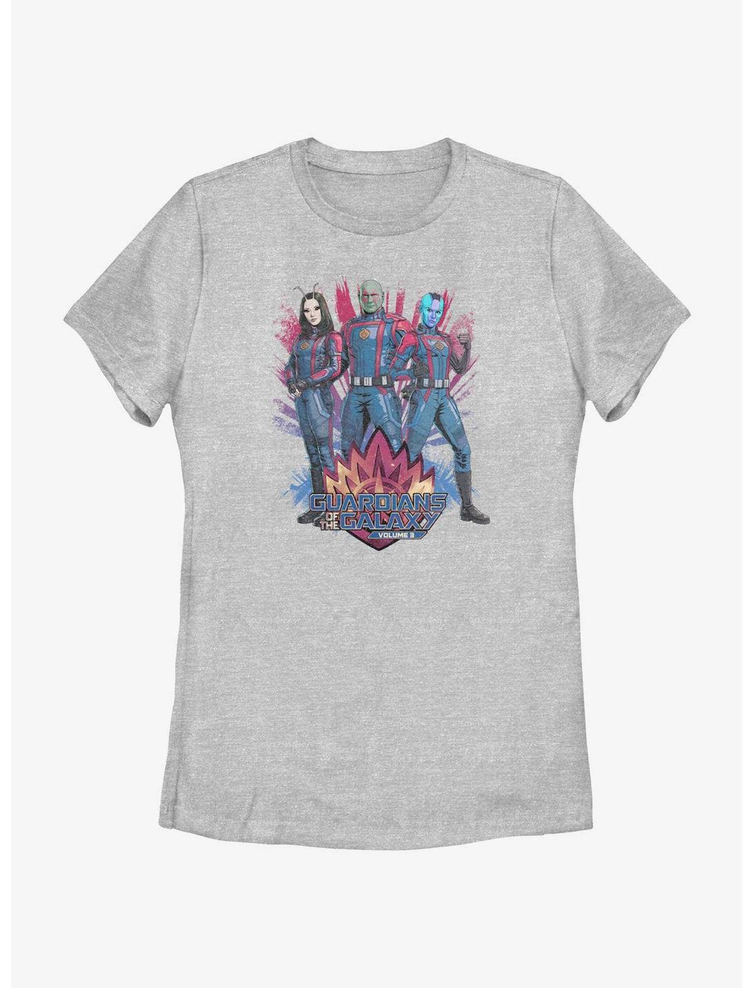 Marvel Guardians of the Galaxy Vol. 3 Mantis Drax & Nebula Womens T-Shirt BoxLunch Web Exclusive, ATH HTR, hi-res