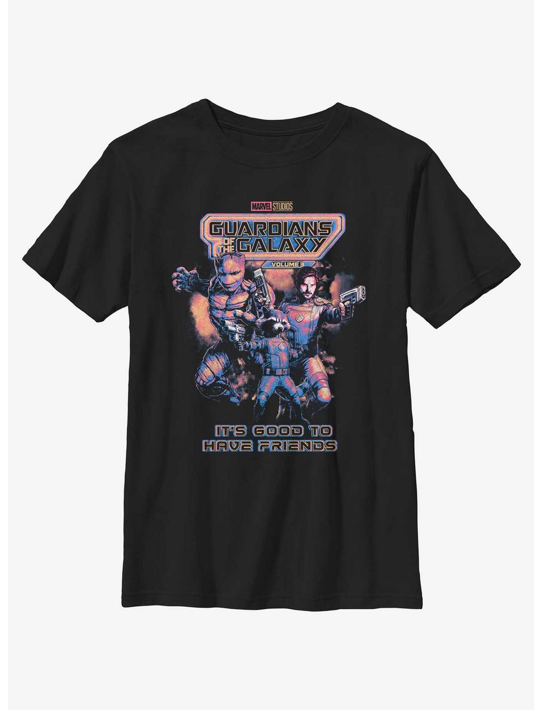 Marvel Guardians of the Galaxy Vol. 3 It's Good To Have Friends Poster Youth T-Shirt, BLACK, hi-res