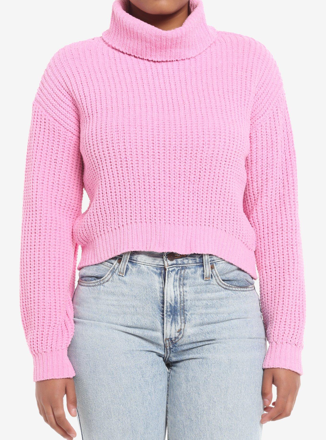 Pink Chenille Girls Crop Turtleneck