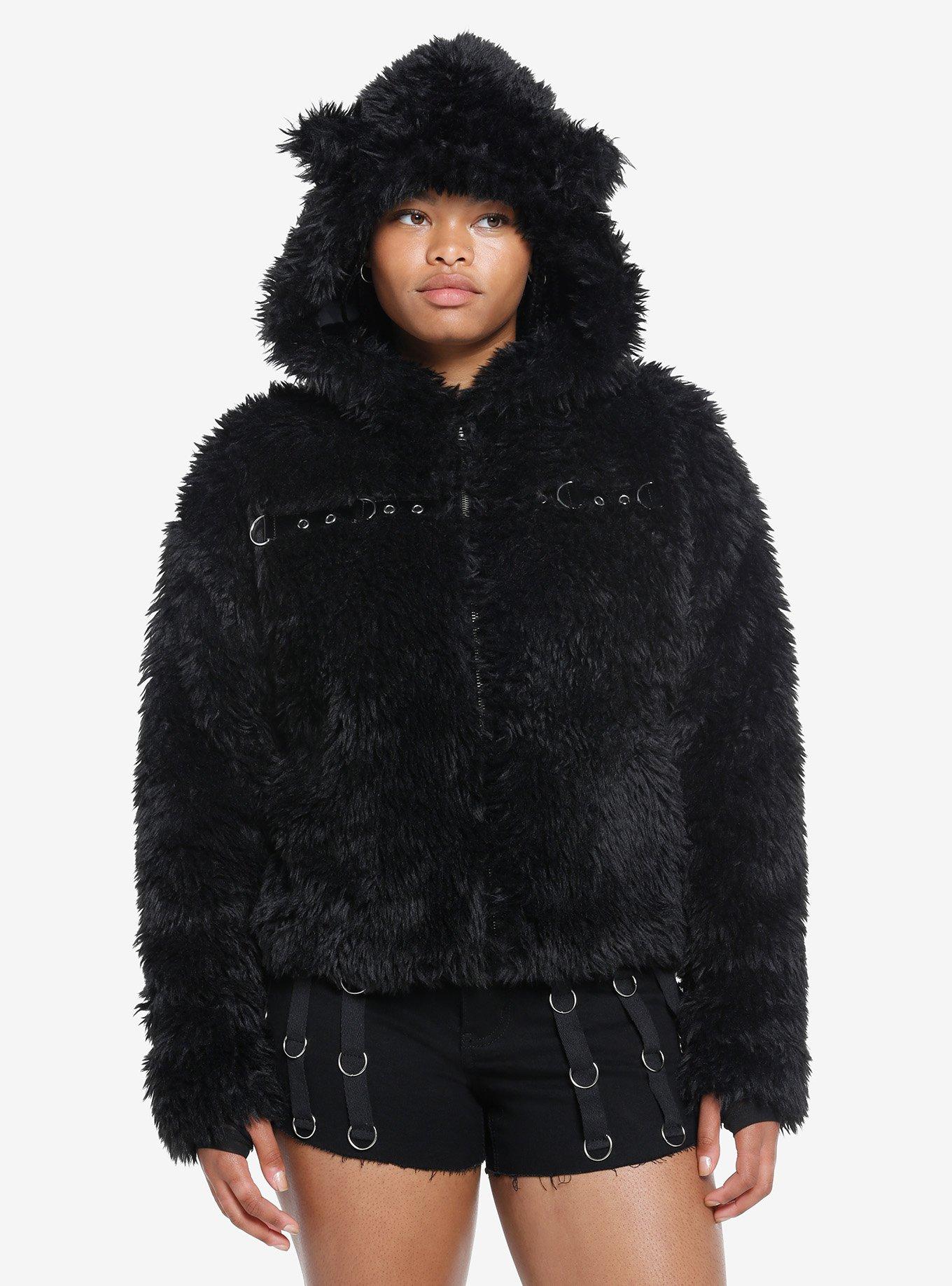 Black fluffy discount zip up jacket