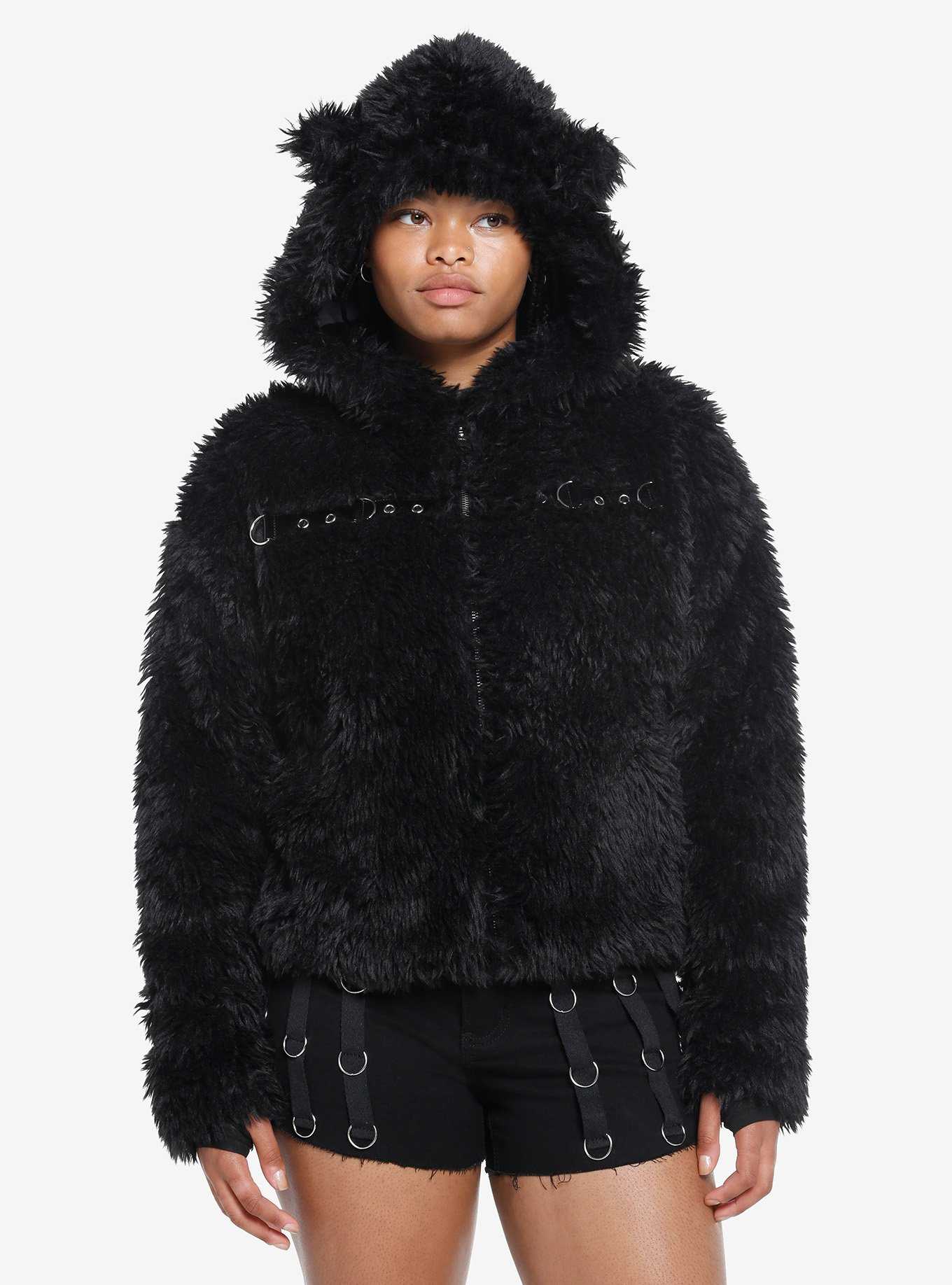 Ladies black clearance faux fur jacket