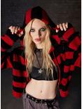 Social Collision Red & Black Distressed Girls Knit Hoodie, RED, hi-res