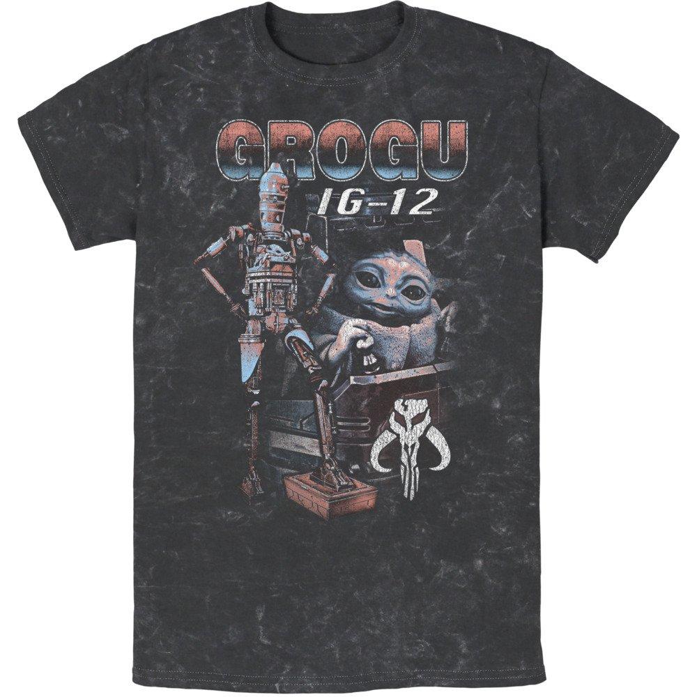 Star Wars The Mandalorian Grogu & IG-12 Mineral Wash T-Shirt, BLACK, hi-res