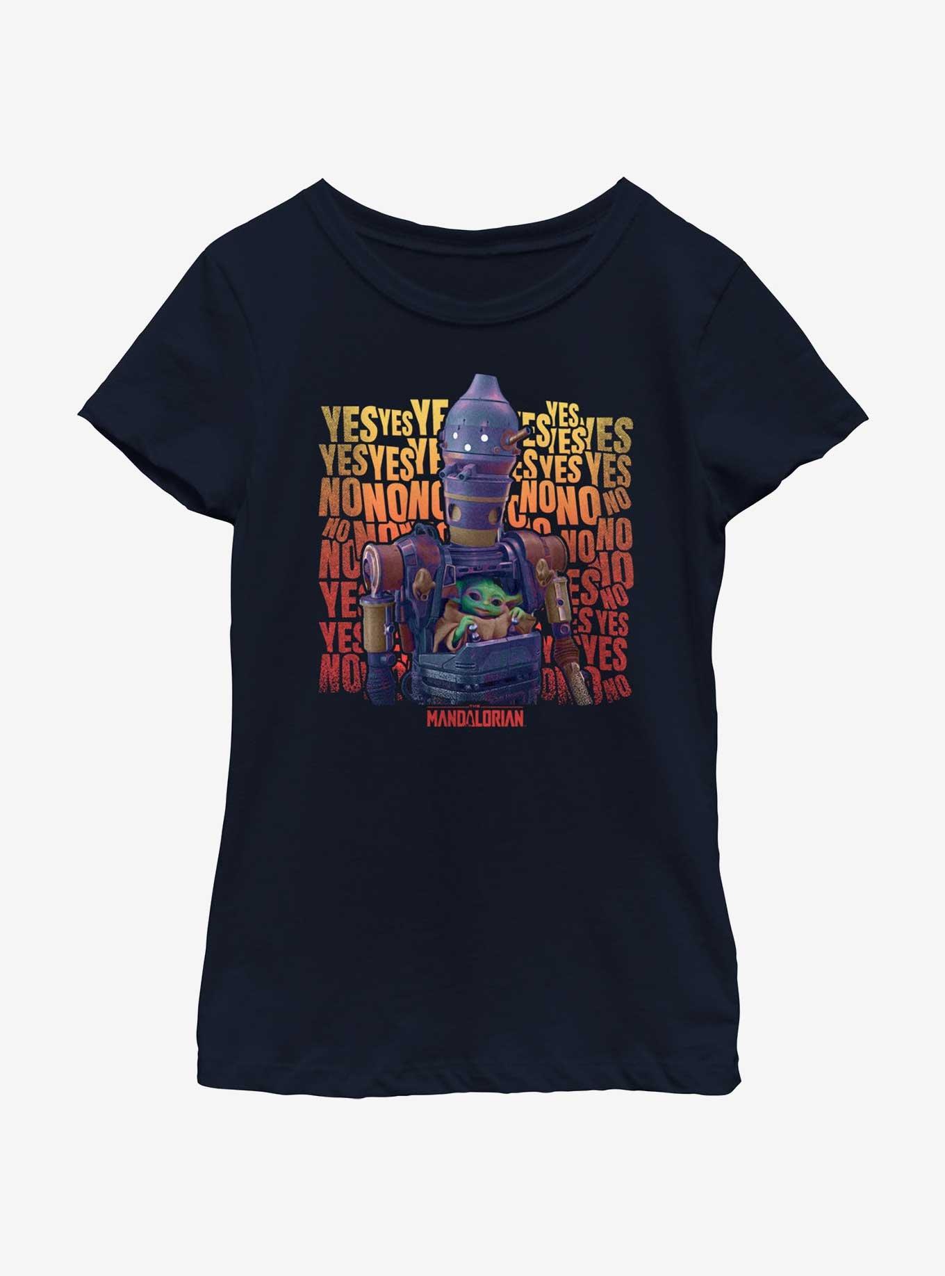 Star Wars The Mandalorian Grogu & IG-12 Yes No Youth Girls T-Shirt BoxLunch Web Exclusive, , hi-res