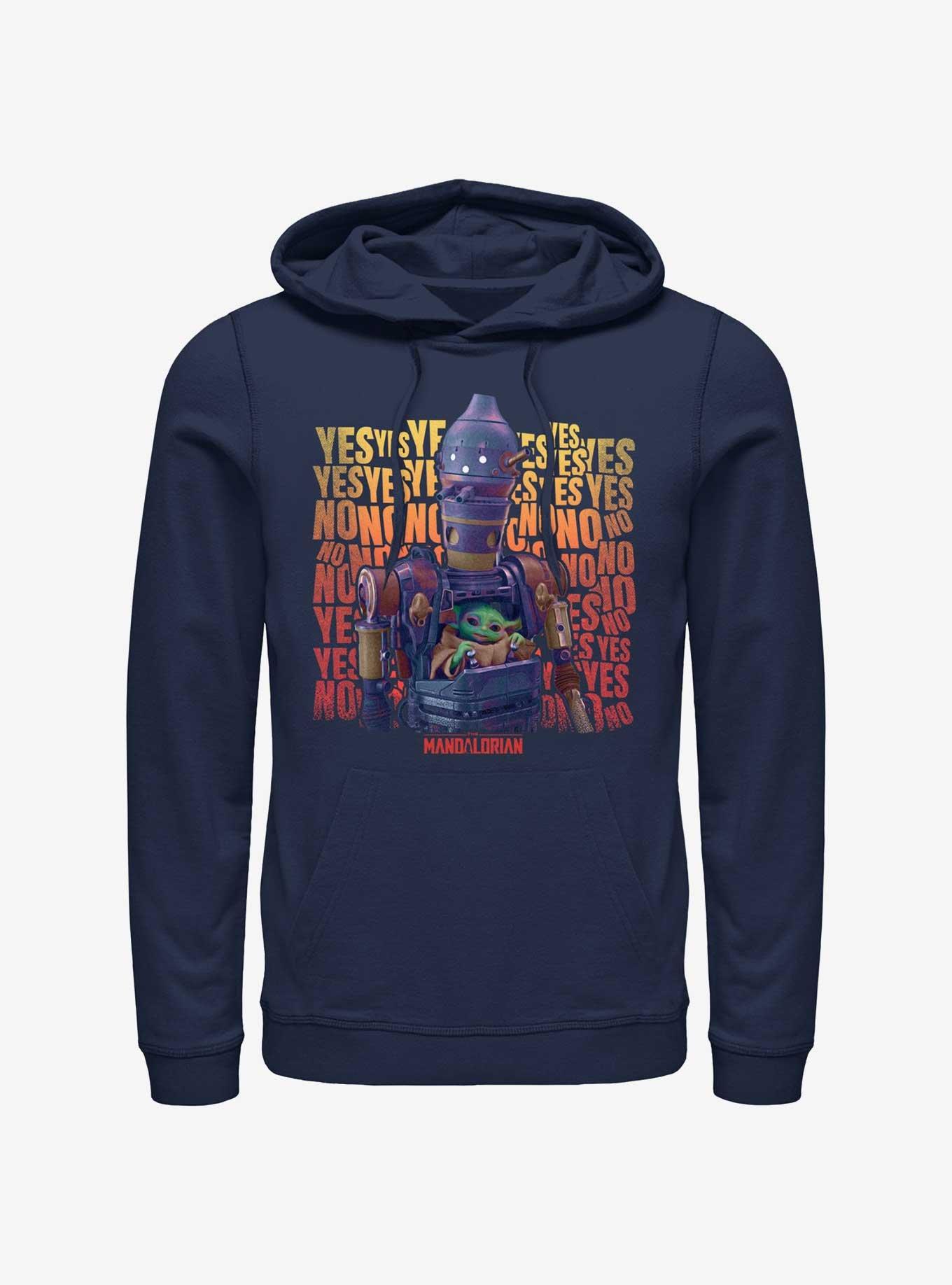 Star Wars The Mandalorian Grogu & IG-12 Yes No Hoodie BoxLunch Web Exclusive, NAVY, hi-res