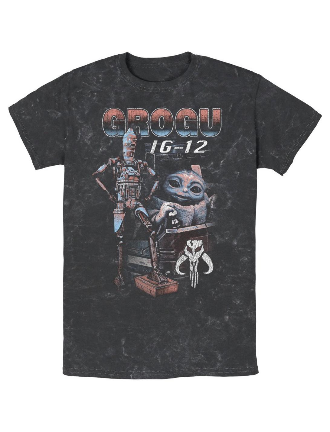 Star Wars The Mandalorian Grogu & IG-12 Mineral Wash T-Shirt, BLACK, hi-res