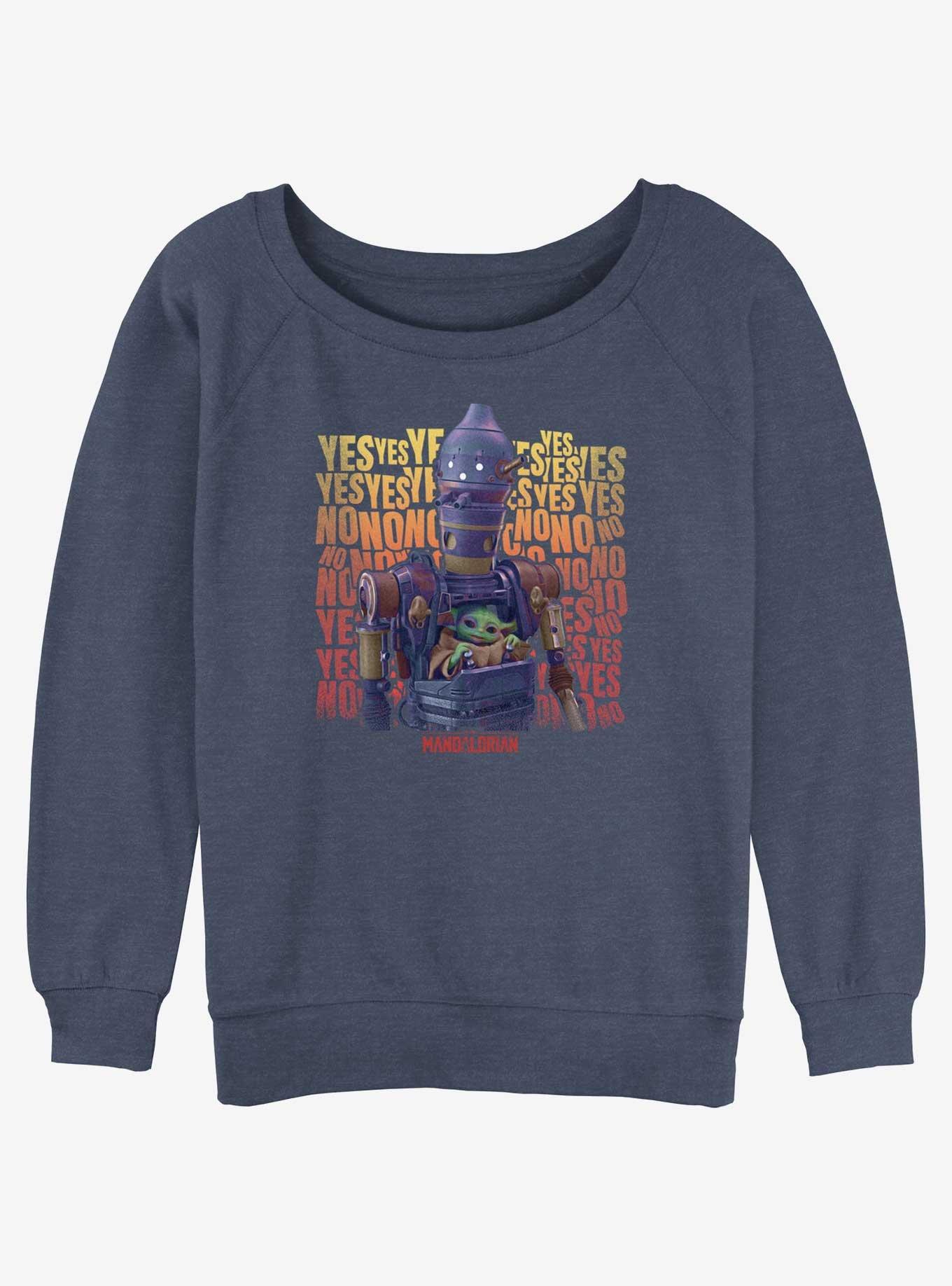 Star Wars The Mandalorian Grogu & IG-12 Yes No Womens Slouchy Sweatshirt BoxLunch Web Exclusive, , hi-res
