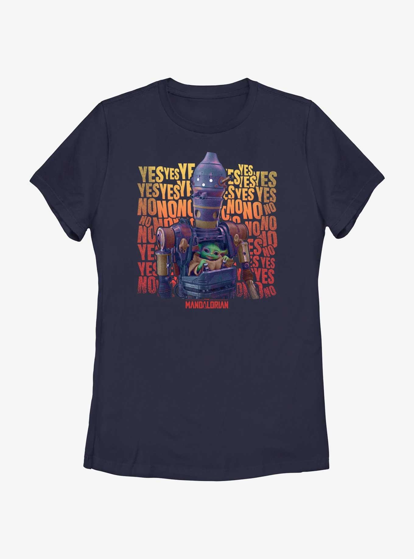 Star Wars The Mandalorian Grogu & IG-12 Yes No Womens T-Shirt BoxLunch Web Exclusive, NAVY, hi-res