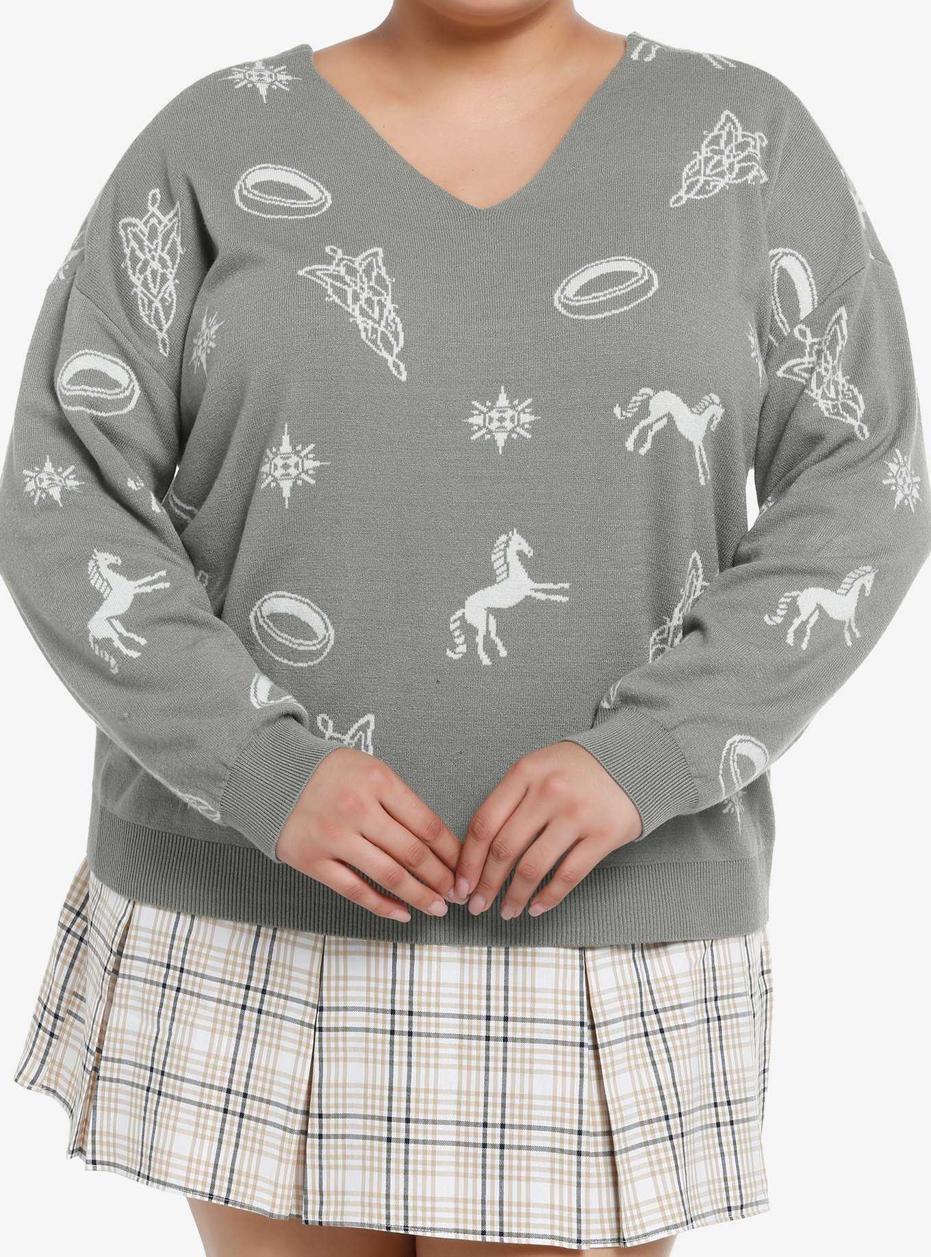 Her Universe The Lord Of The Rings Icons V-Neck Sweater Plus Size Her Universe Exclusive, , hi-res