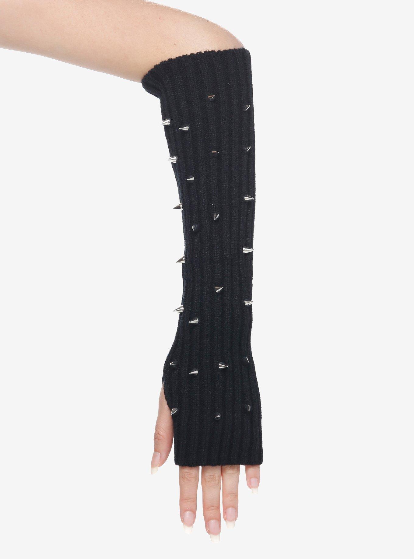 Black Spike Ribbed Arm Warmers