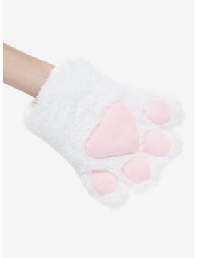 White Cat Fuzzy Paw Glove Set, , hi-res
