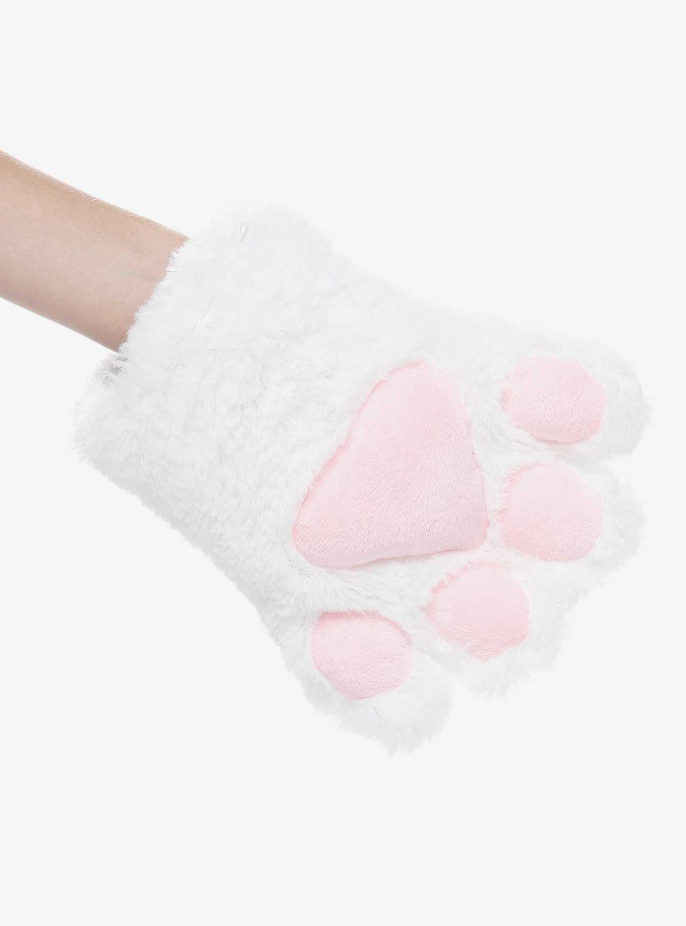 White Cat Fuzzy Paw Glove Set, , hi-res