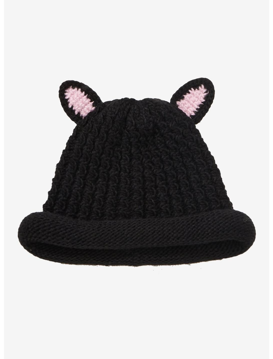 Black Cat Ears Knit Beanie, , hi-res