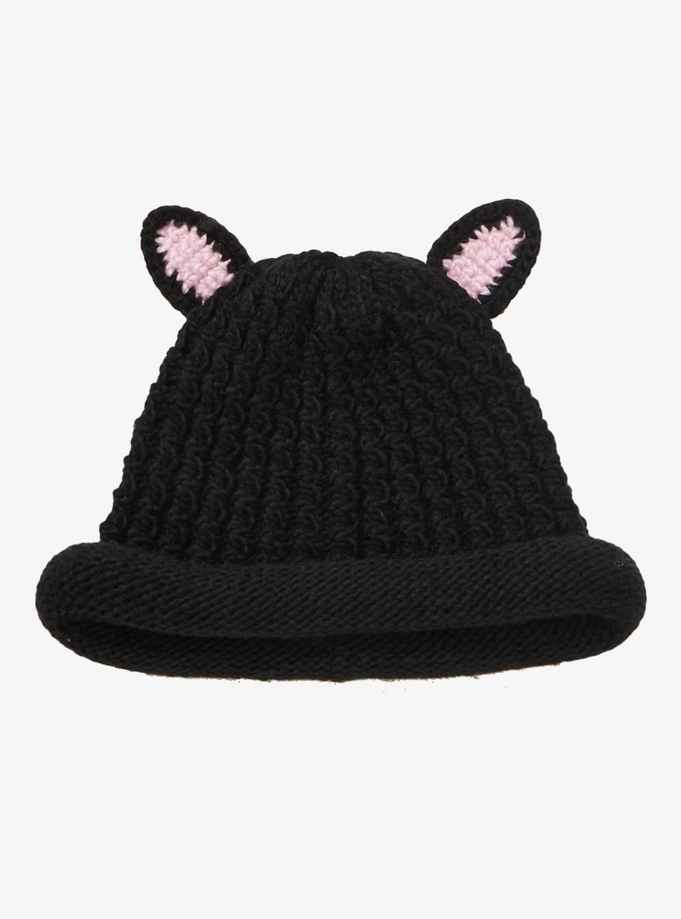 Black Cat Ears Knit Beanie, , hi-res