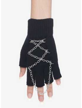 Chain Lace-Up Fingerless Gloves, , hi-res