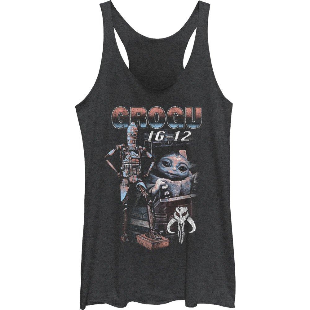 Star Wars The Mandalorian Grogu & IG-12 Womens Tank Top, BLK HTR, hi-res