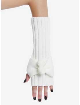 Cream Pom Knit Arm Warmers, , hi-res