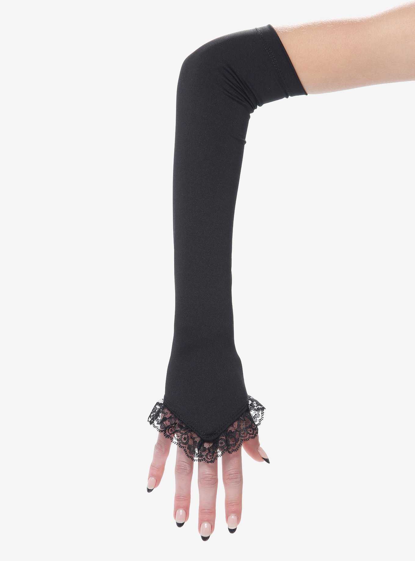 Elegant Black Lace Long Arm Warmers, , hi-res