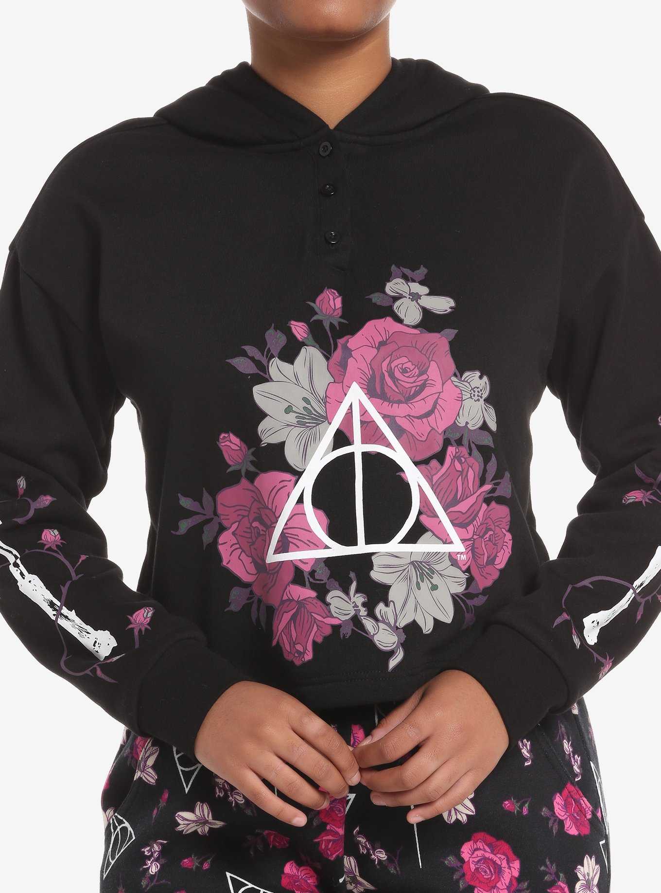Harry Potter Deathly Hallows Floral Crop Hoodie, , hi-res