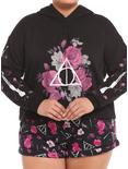 Harry Potter Deathly Hallows Floral Crop Hoodie Plus Size, BLACK FLORAL, hi-res