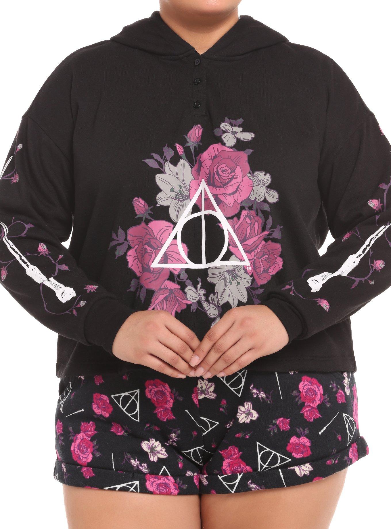 Harry Potter Deathly Hallows Floral Crop Hoodie Plus Size Her Universe