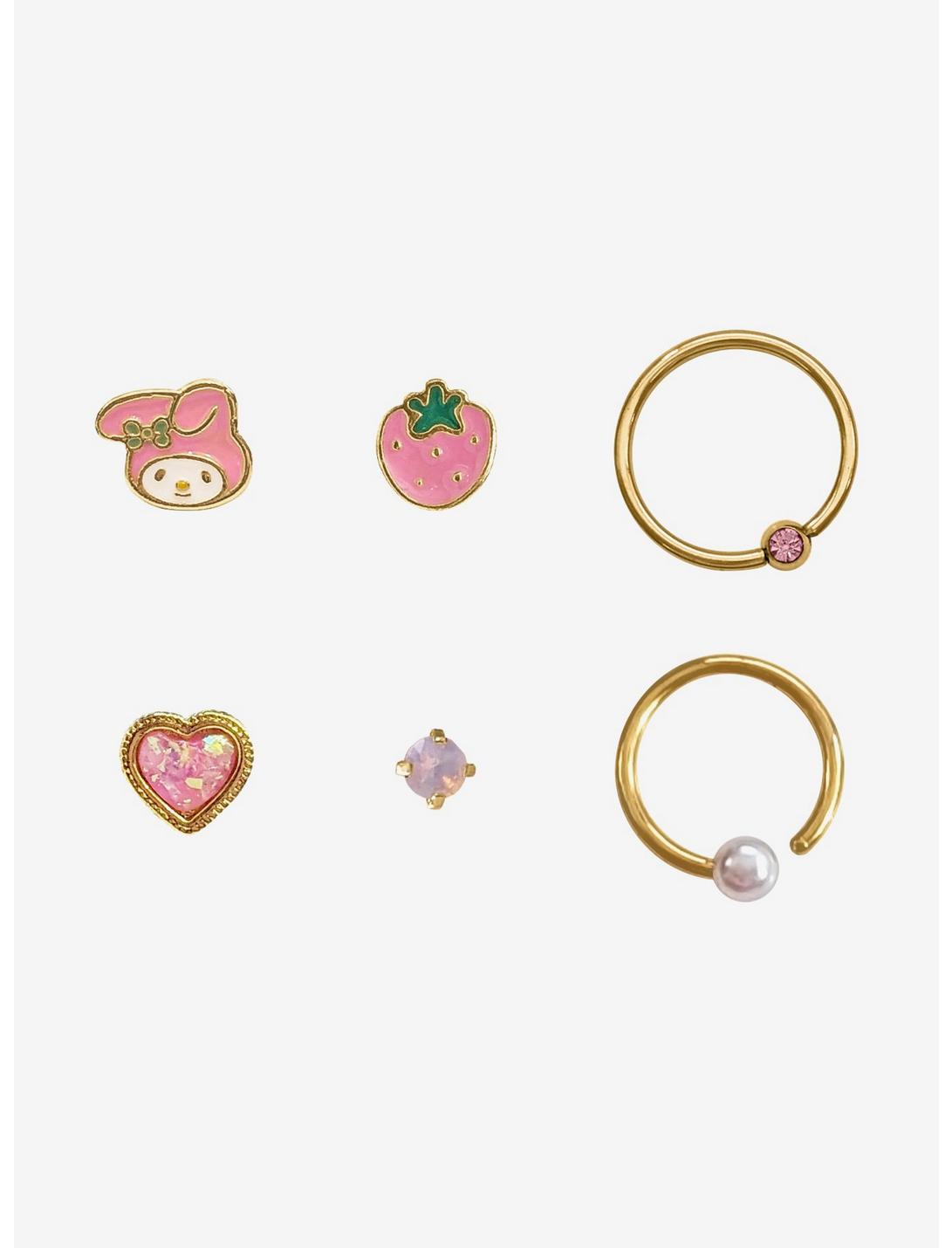 Steel Gold My Melody Strawberry Nose Stud & Captive Hoop 6 Pack, MULTI, hi-res