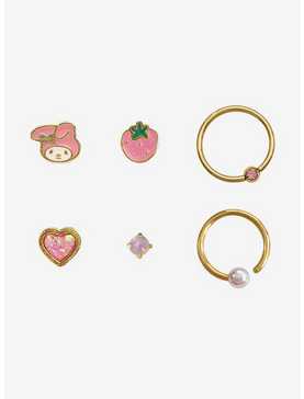 Steel Gold My Melody Strawberry Nose Stud & Captive Hoop 6 Pack, , hi-res