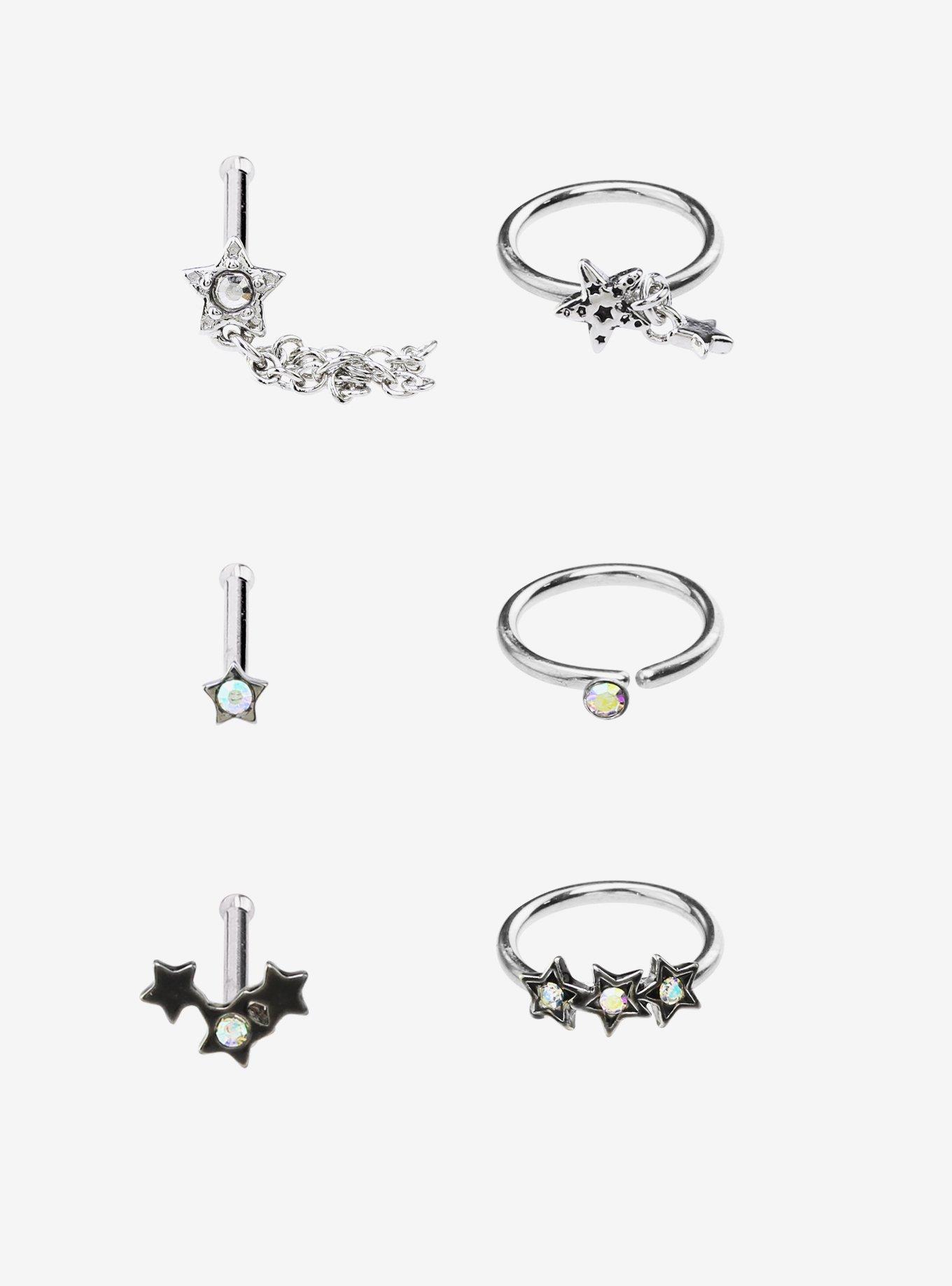 Steel Star Nose Stud & Hoop 6 Pack, MULTI, hi-res
