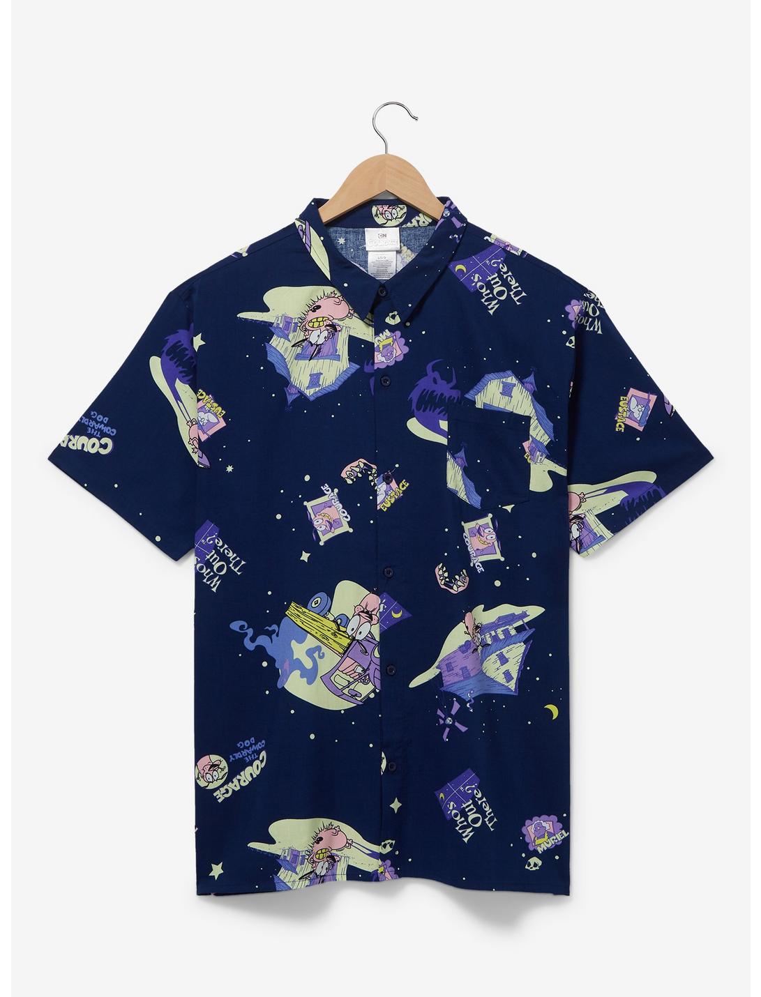 Courage the Cowardly Dog Scenic Allover Print Woven Button Up - BoxLunch Exclusive, NAVY, hi-res