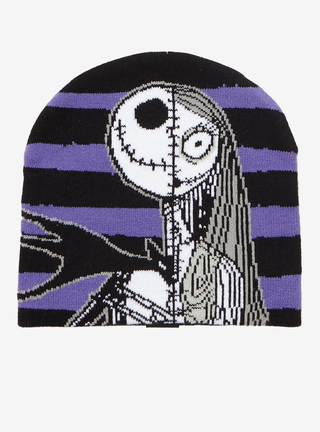 The Nightmare Before Christmas Jack & Sally Split Stripe Beanie, , hi-res