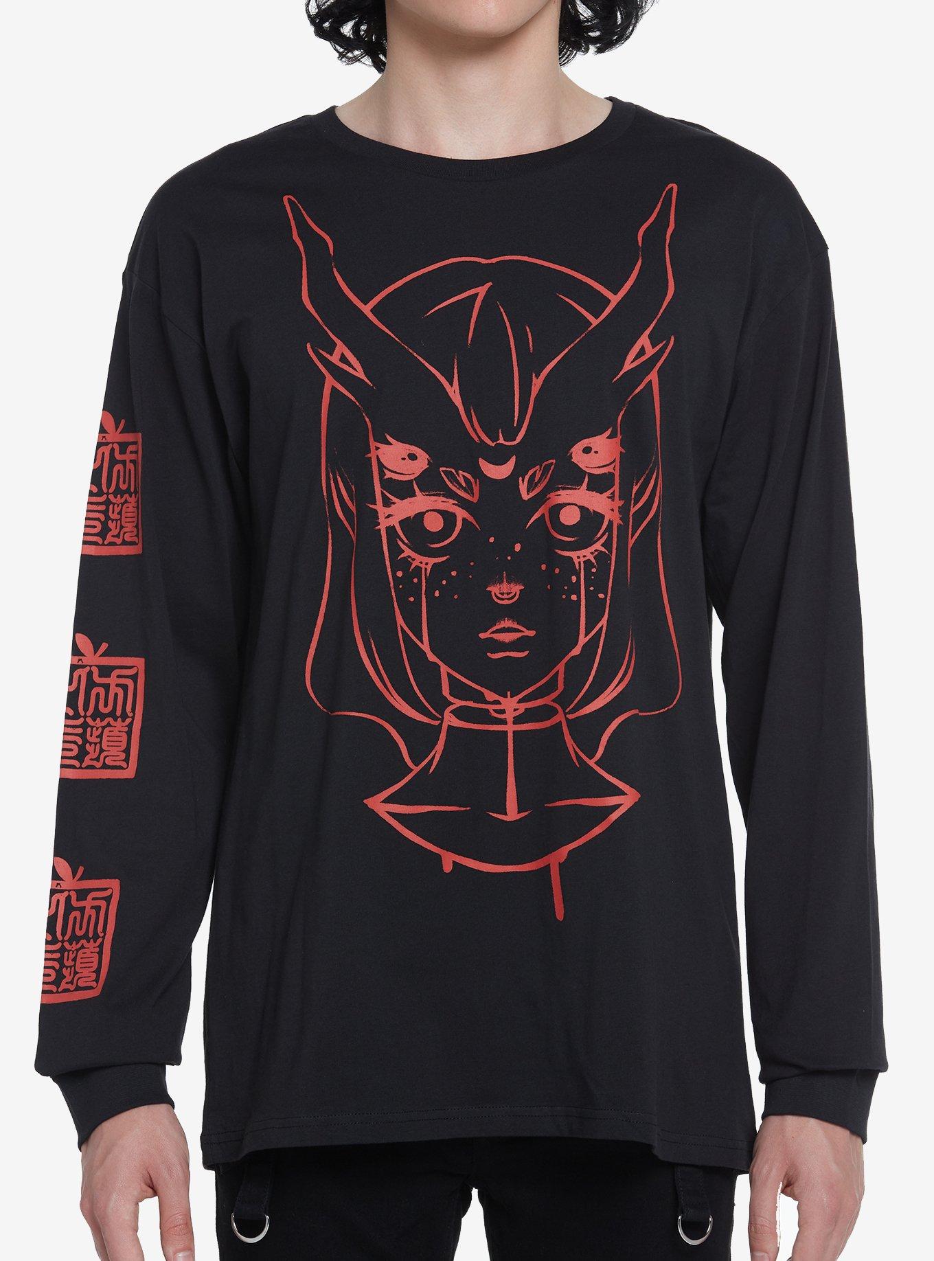 Deer Demon Girl Long-Sleeve T-Shirt By Square Apple Studios, BLACK, hi-res
