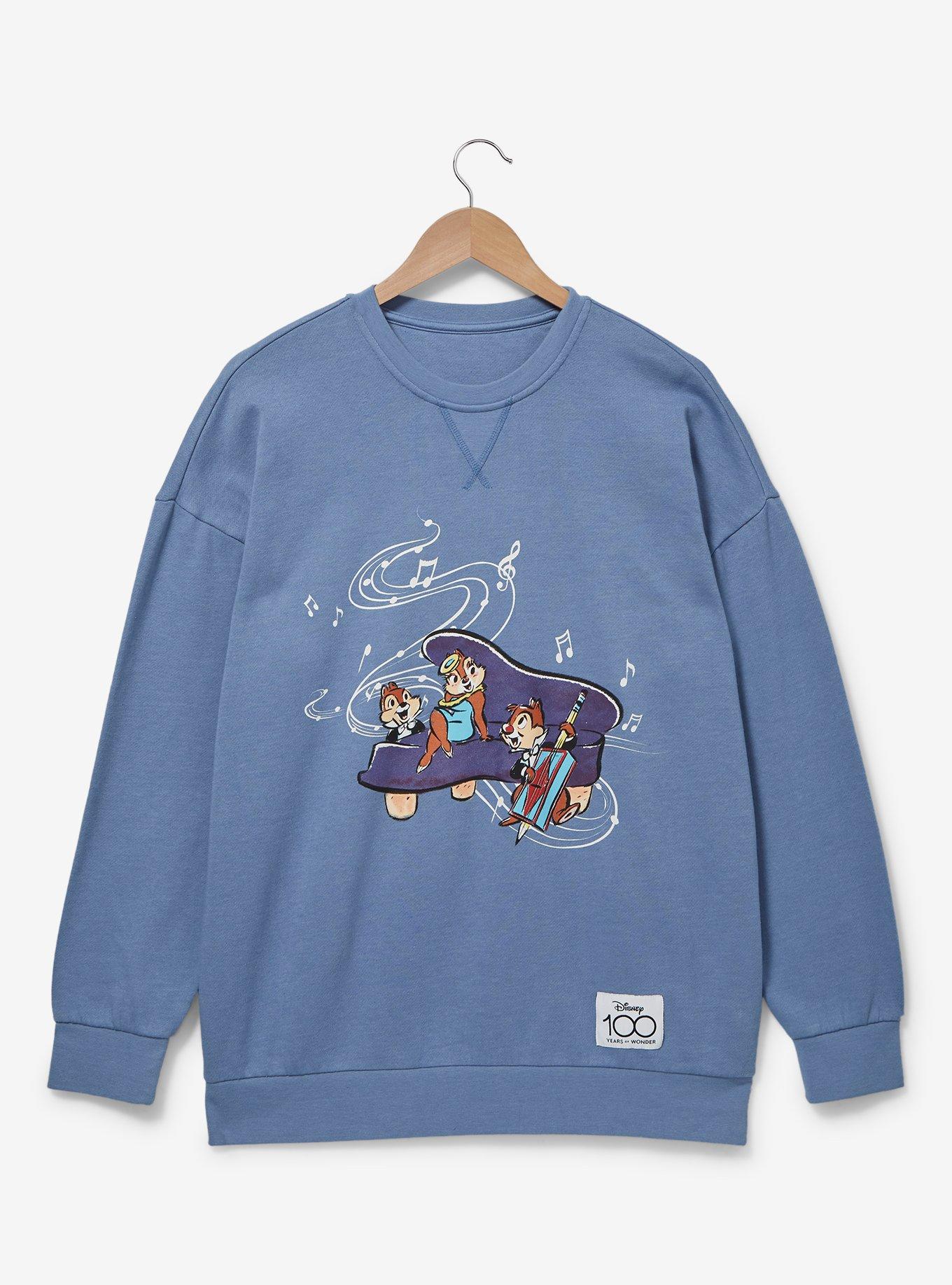 Disney 100 Chip & Dale Piano Crewneck - BoxLunch Exclusive, LIGHT BLUE, hi-res