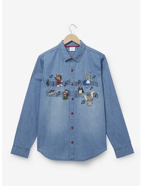Disney 100 Characters Music Notes Denim Woven Button-Up - BoxLunch Exclusive, , hi-res