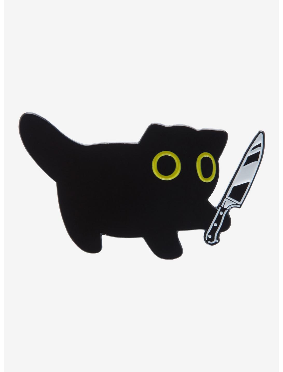 Black Cat With Knife Enamel Pin, , hi-res