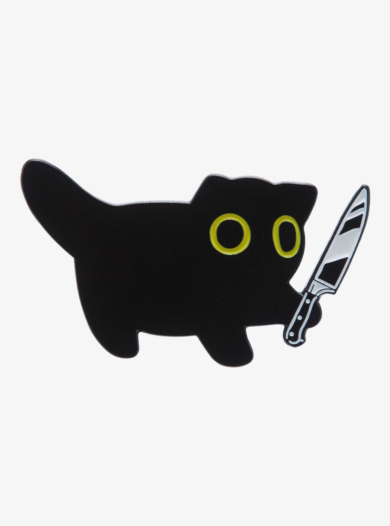 Black Cat With Knife Enamel Pin, , hi-res