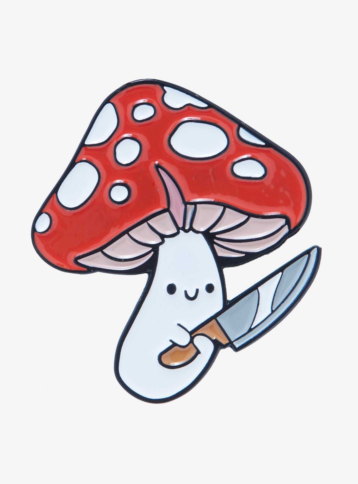 Mushroom With Knife Enamel Pin, , hi-res