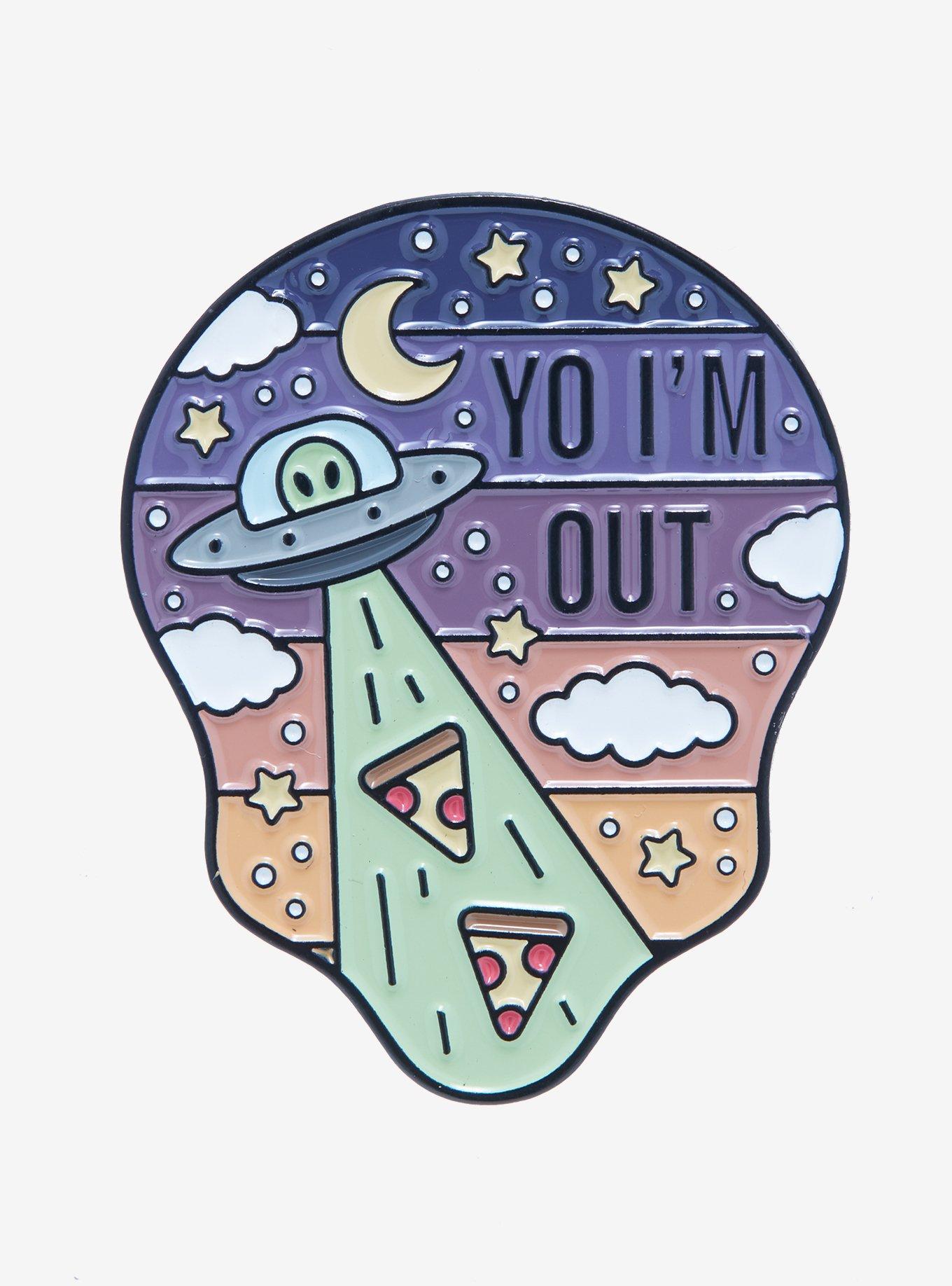 Alien Pizza I'm Out Enamel Pin, , hi-res