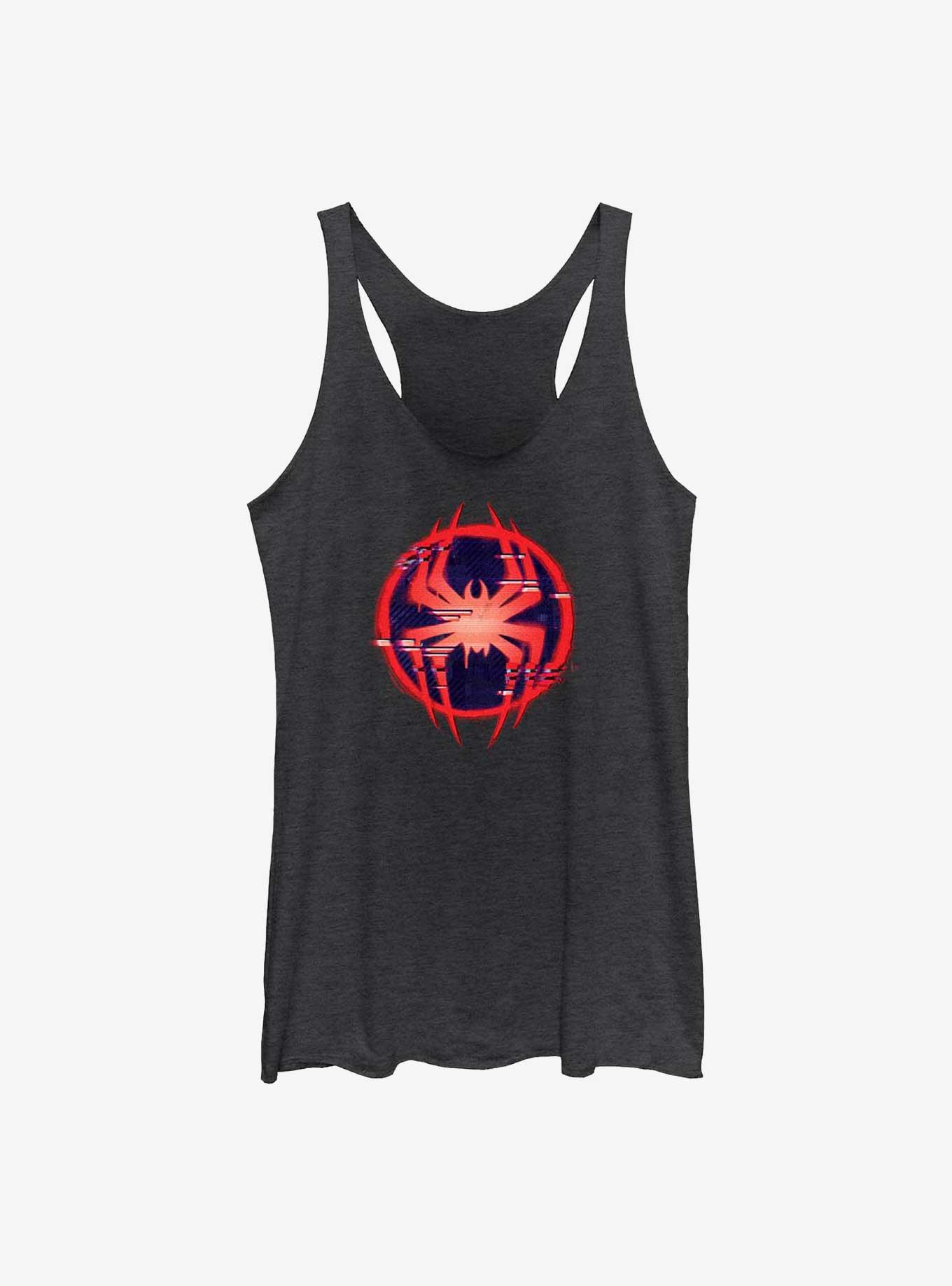 Marvel Spider-Man: Across the Spider-Verse Glitchy Miles Morales Symbol Girls Tank, BLK HTR, hi-res