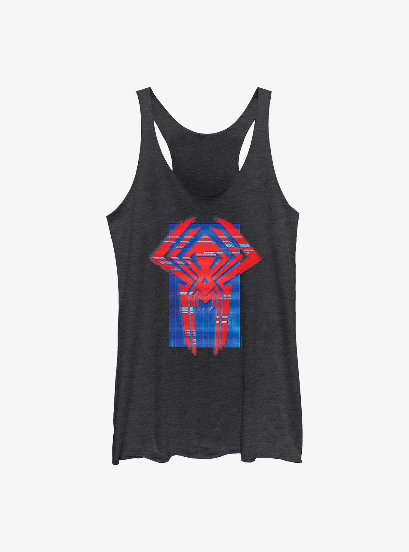 Marvel Spider-Man: Across the Spider-Verse Glitchy Miguel O'Hara Logo Girls Tank, BLK HTR, hi-res