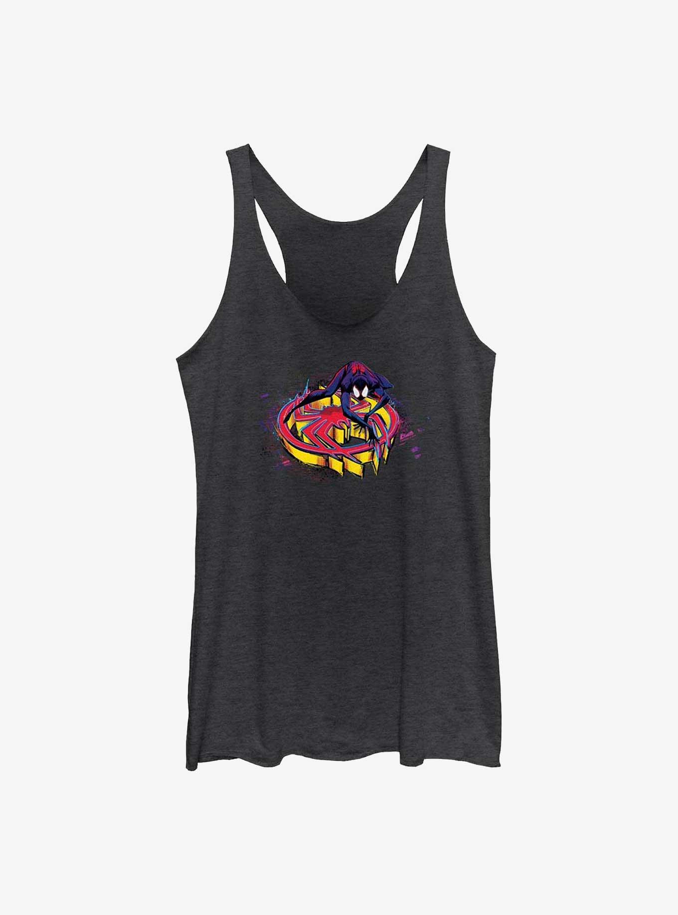 Marvel Spider-Man: Across the Spider-Verse Miles Morales Spider Crawl Girls Tank, BLK HTR, hi-res
