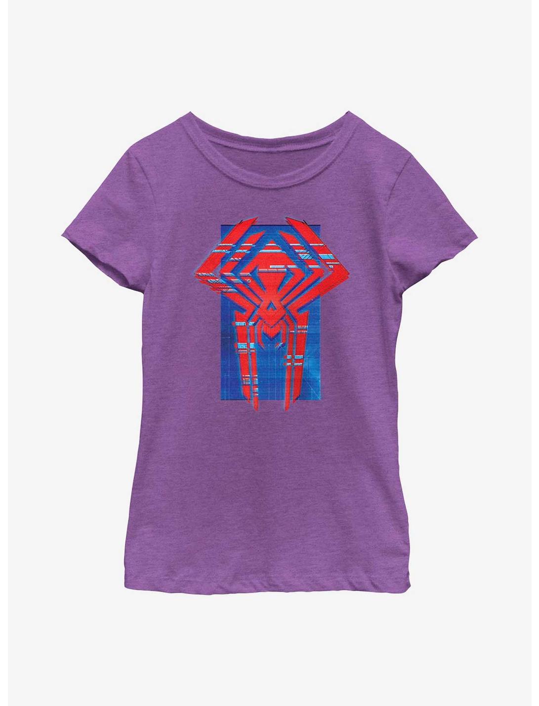 Marvel Spider-Man: Across the Spider-Verse Glitchy Miguel O'Hara Logo Youth Girls T-Shirt, PURPLE BERRY, hi-res
