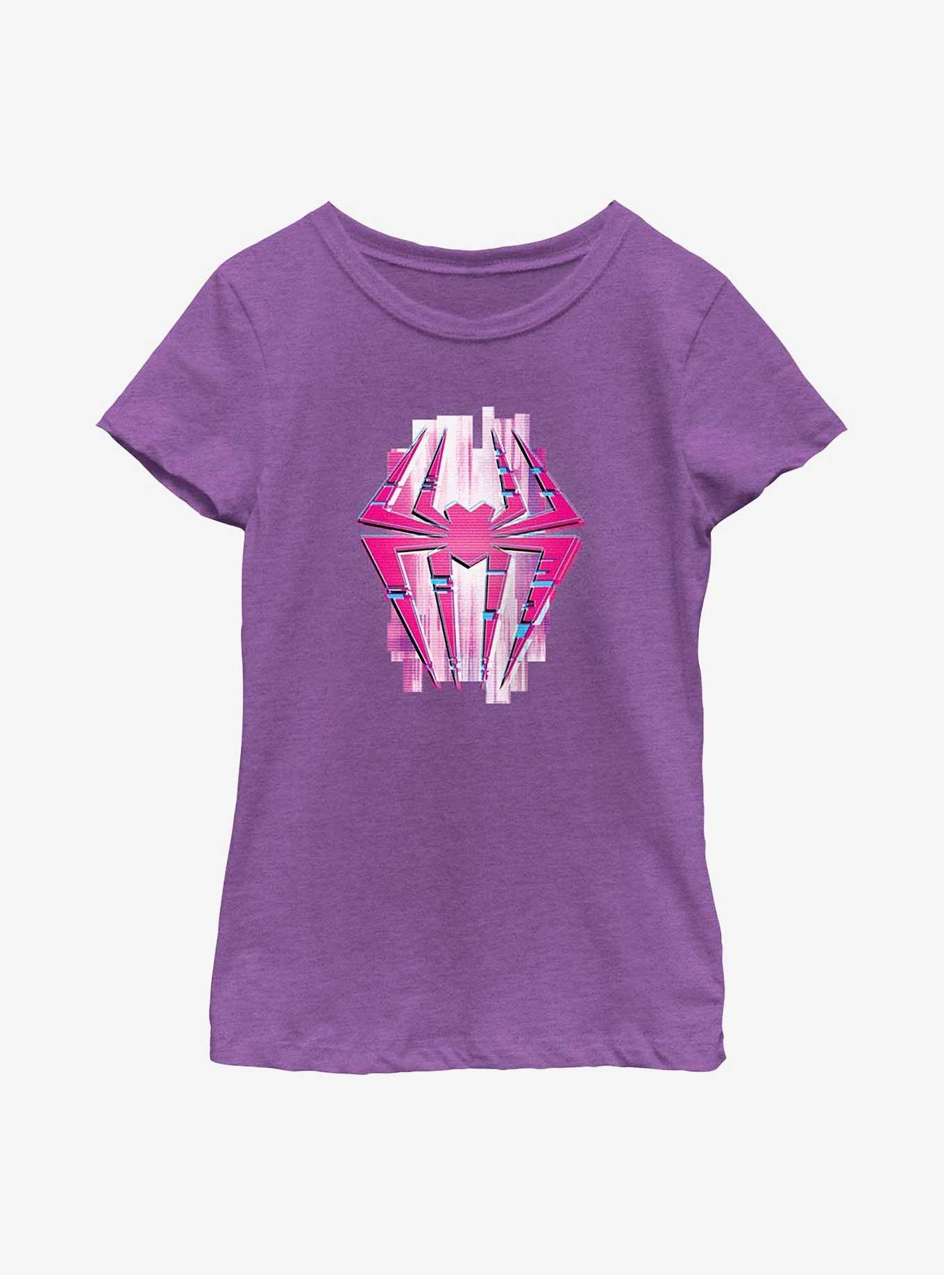 Marvel Spider-Man: Across the Spider-Verse Glitchy Spider-Gwen Symbol Youth Girls T-Shirt, PURPLE BERRY, hi-res