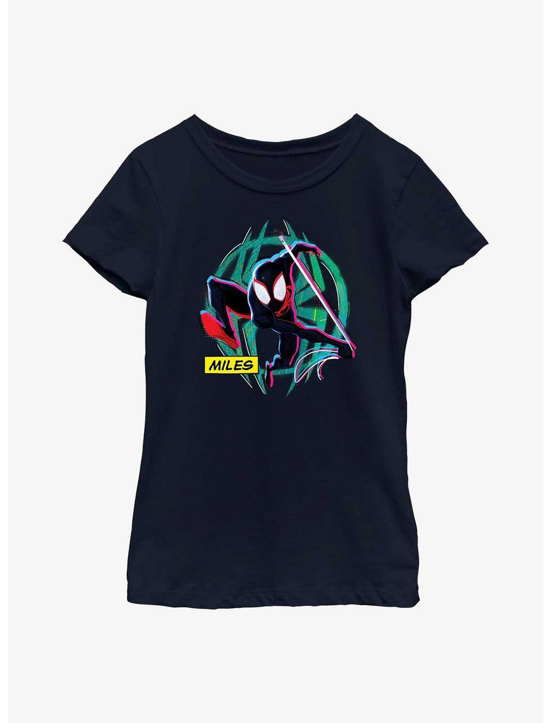 Marvel Spider-Man: Across the Spider-Verse Miles Morales Badge Youth Girls T-Shirt, NAVY, hi-res