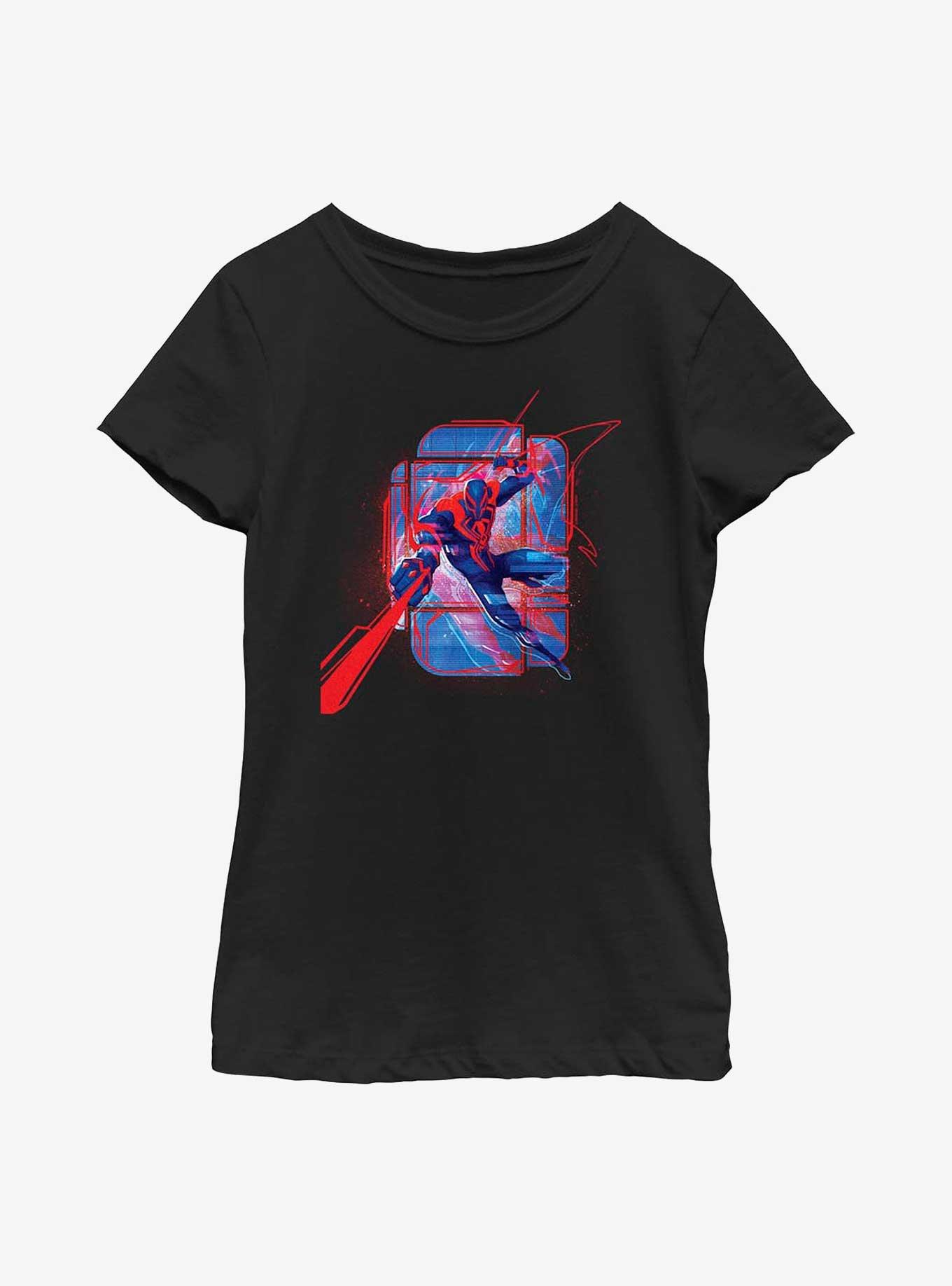Marvel Spider-Man: Across the Spider-Verse Miguel O'Hara Shooting Webs Youth Girls T-Shirt, BLACK, hi-res