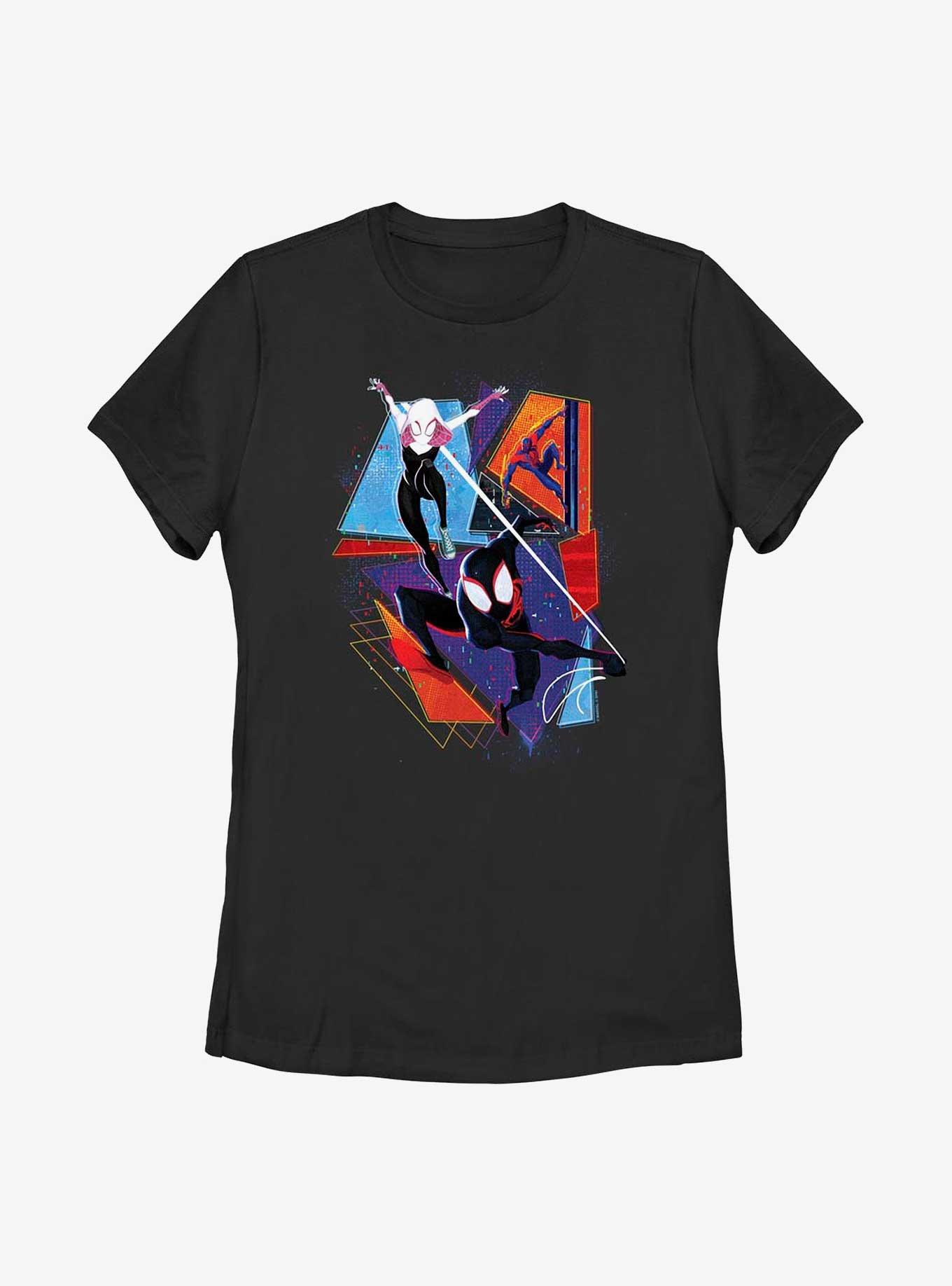 Marvel Spider-Man: Across the Spider-Verse Spider-Gwen Miguel O'Hara and Miles Morales Poster Womens T-Shirt, BLACK, hi-res