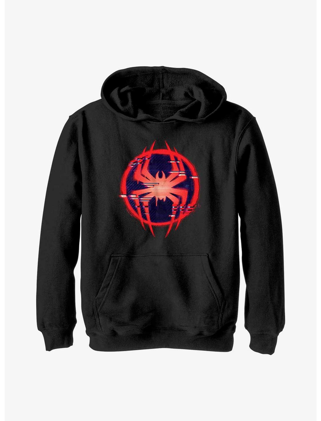 Marvel Spider-Man: Across the Spider-Verse Glitchy Miles Morales Symbol Youth Hoodie, BLACK, hi-res
