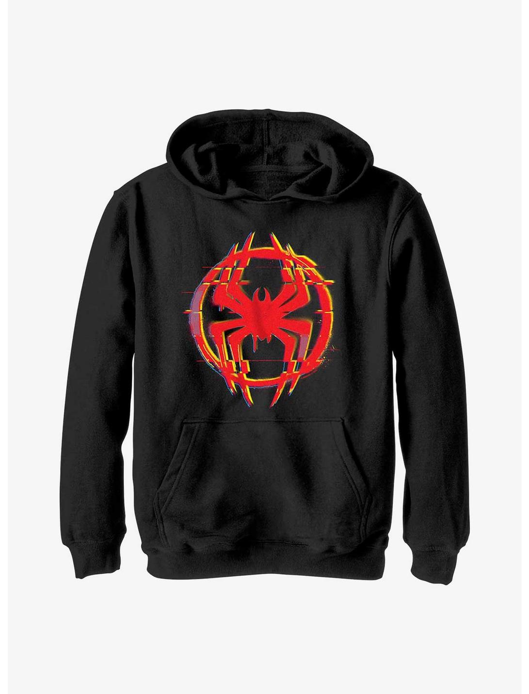 Marvel Spider-Man: Across the Spider-Verse Glitchy Miles Morales Logo Youth Hoodie, BLACK, hi-res