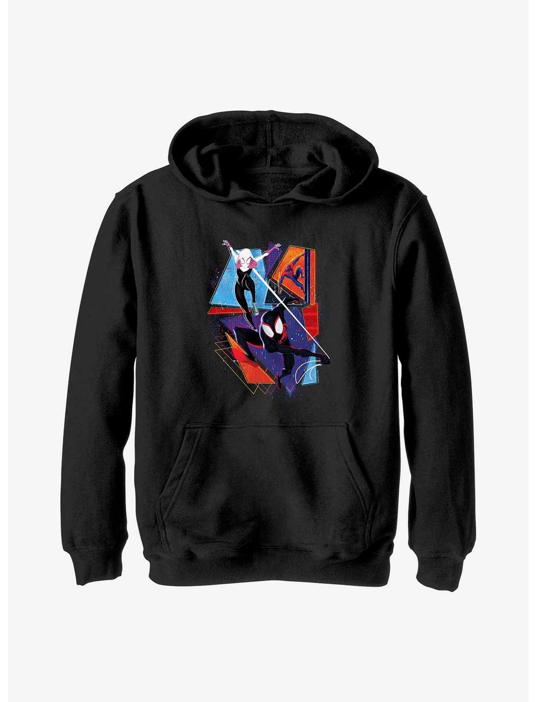 Marvel Spider-Man: Across the Spider-Verse Spider-Gwen Miguel O'Hara and Miles Morales Poster Youth Hoodie, BLACK, hi-res