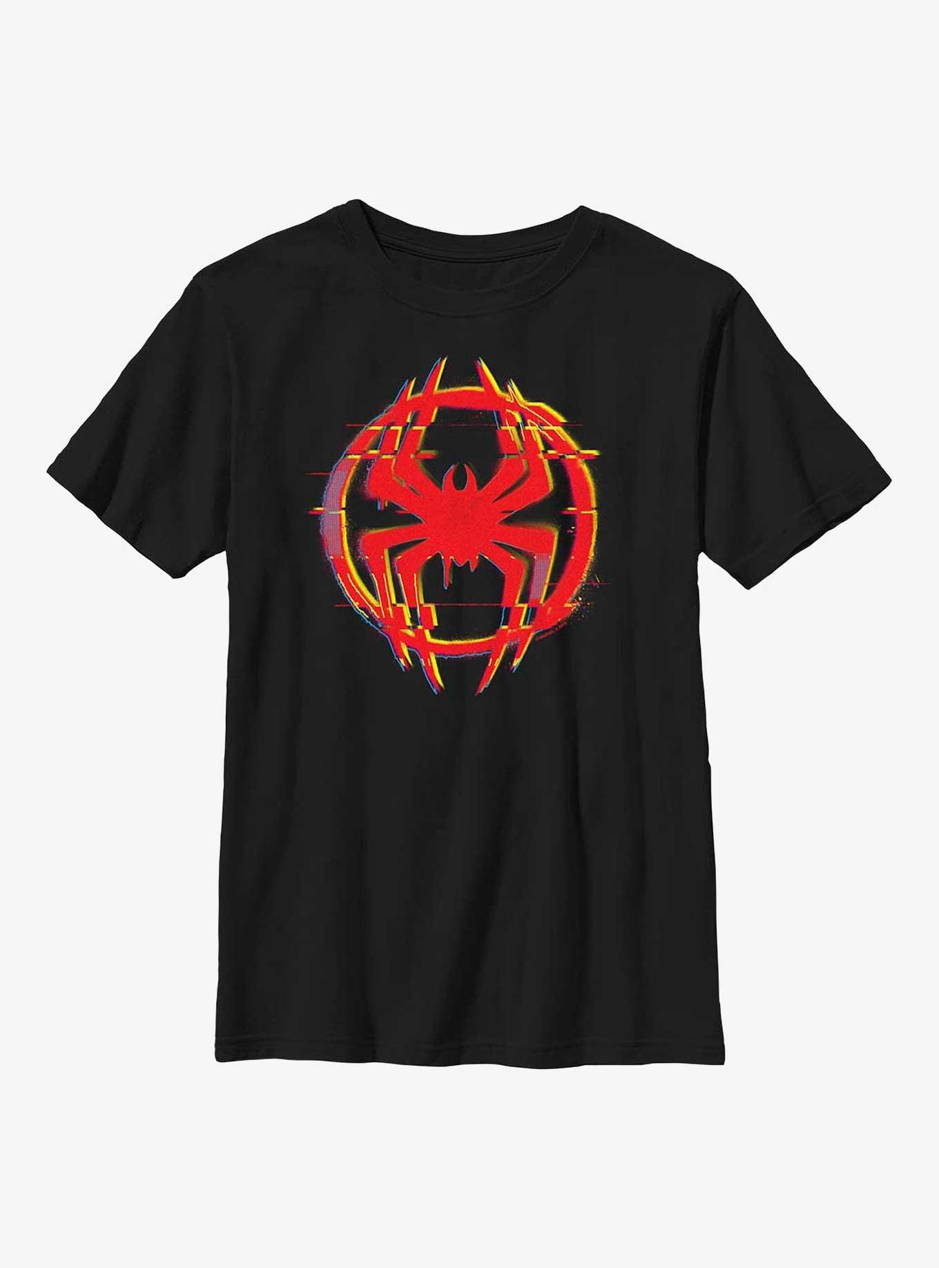 Marvel Spider-Man: Across the Spider-Verse Glitchy Miles Morales Logo Youth T-Shirt, BLACK, hi-res